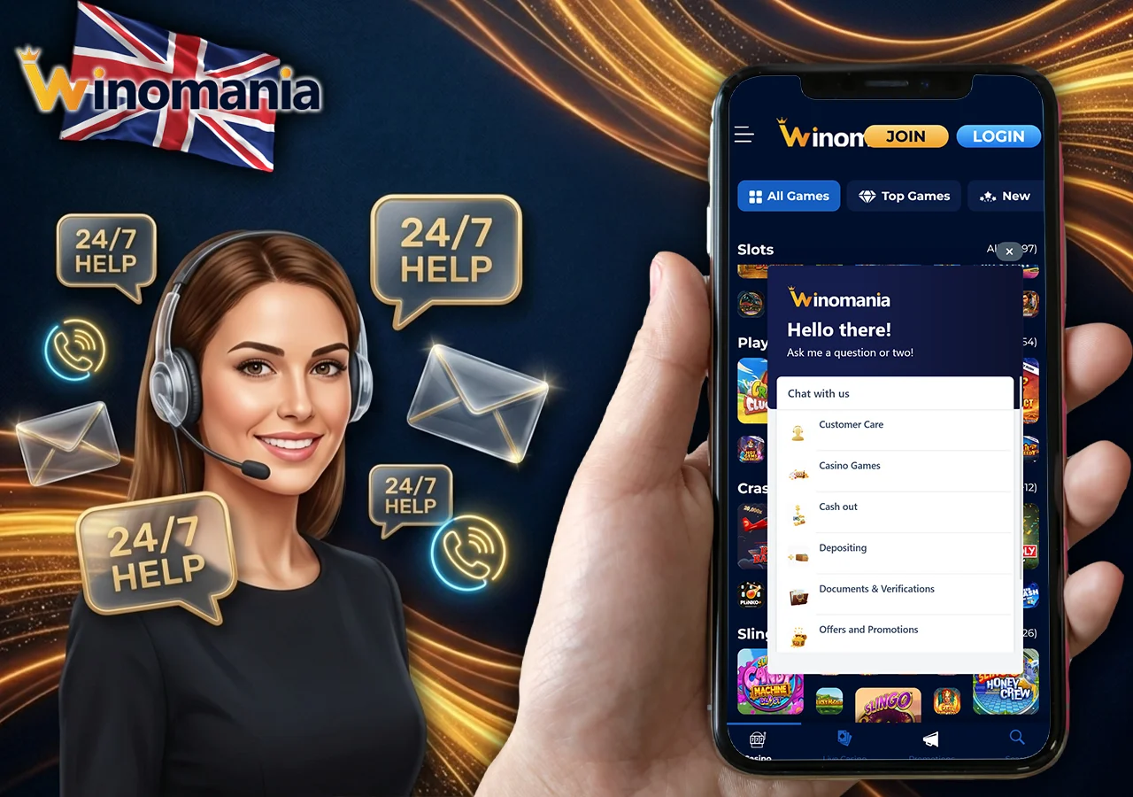 Professional twenty-four-seven player support service via live chat assistance with WinoMania.